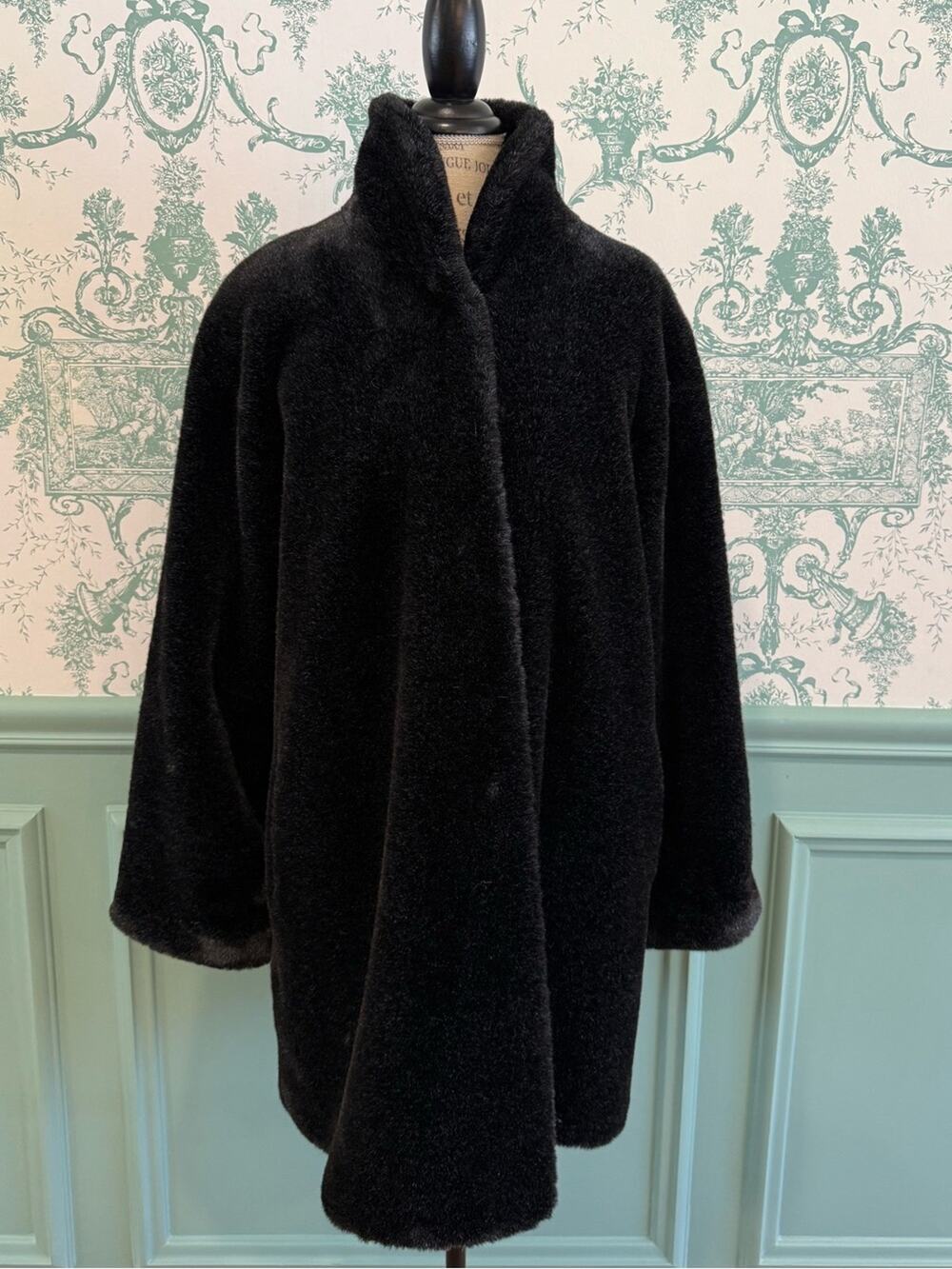 Vintage Y2K Beverly Hills Coat Factory Black Faux Fur Long Winter Coat - Size S